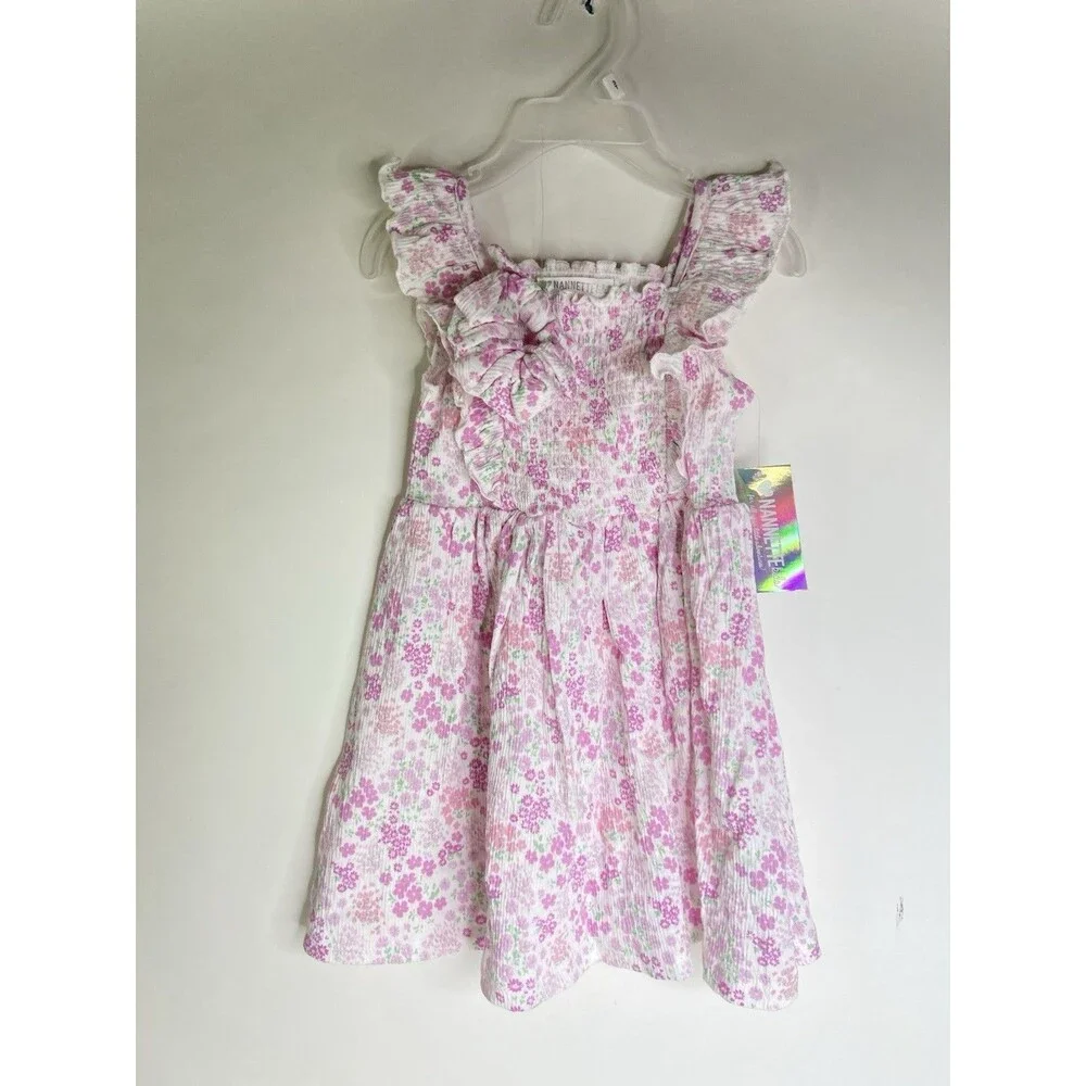 Nannette Kids Girls 3T Fit and Flare Floral Dress Matching Hair Tie Scrunchie